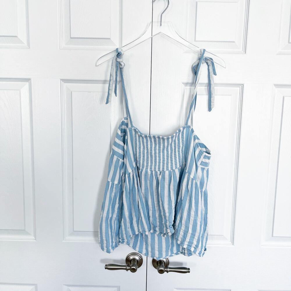 Old Navy Blue White Stripe Tie Strap Peplum Cami Tank Summer Coastal Beachy - Picture 8 of 9